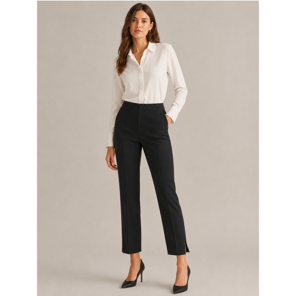 Adrianna Papell Trousers 8 Black Front Seam Side Zip Ankle Vent Workwear Sleek